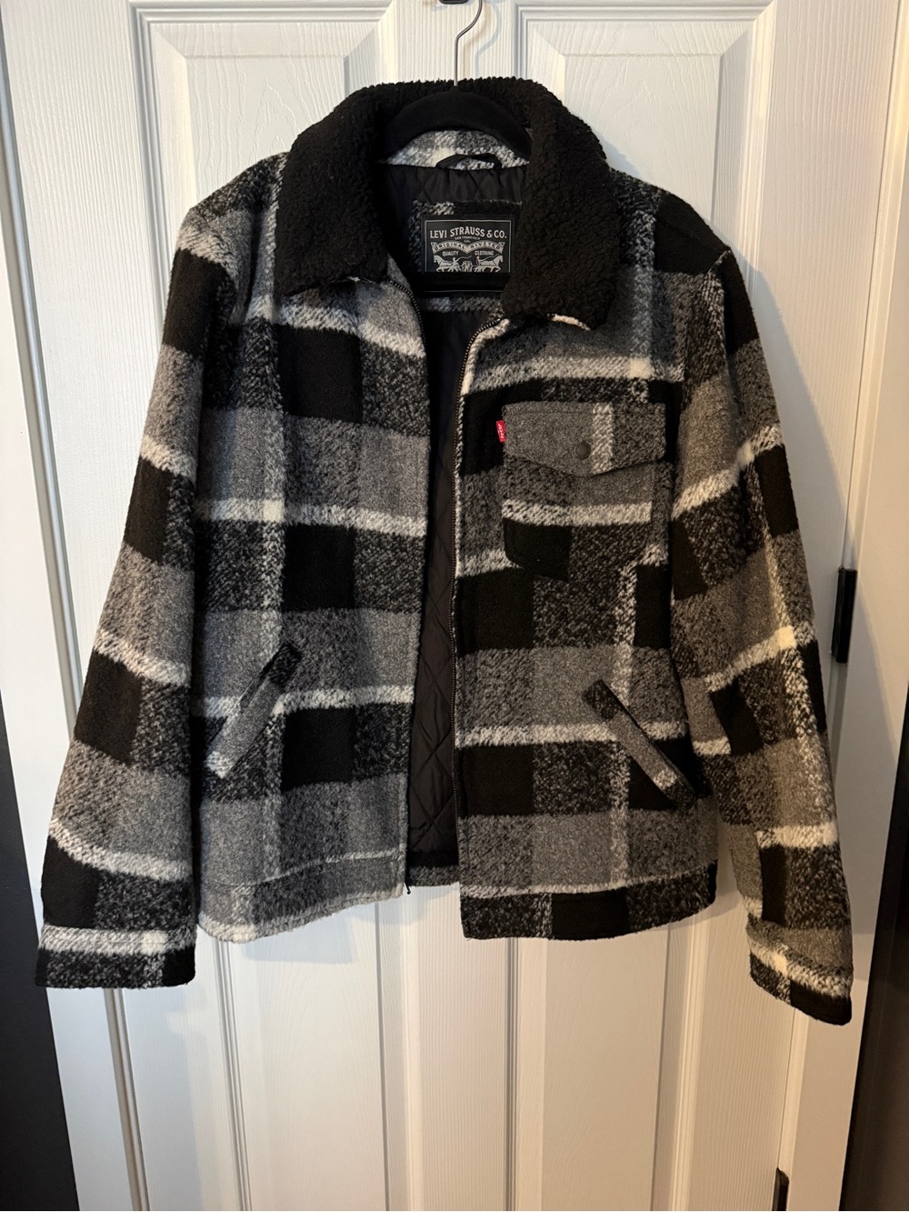 Levi's Black & Gray Plaid Sherpa-Trim Shirt Jacket